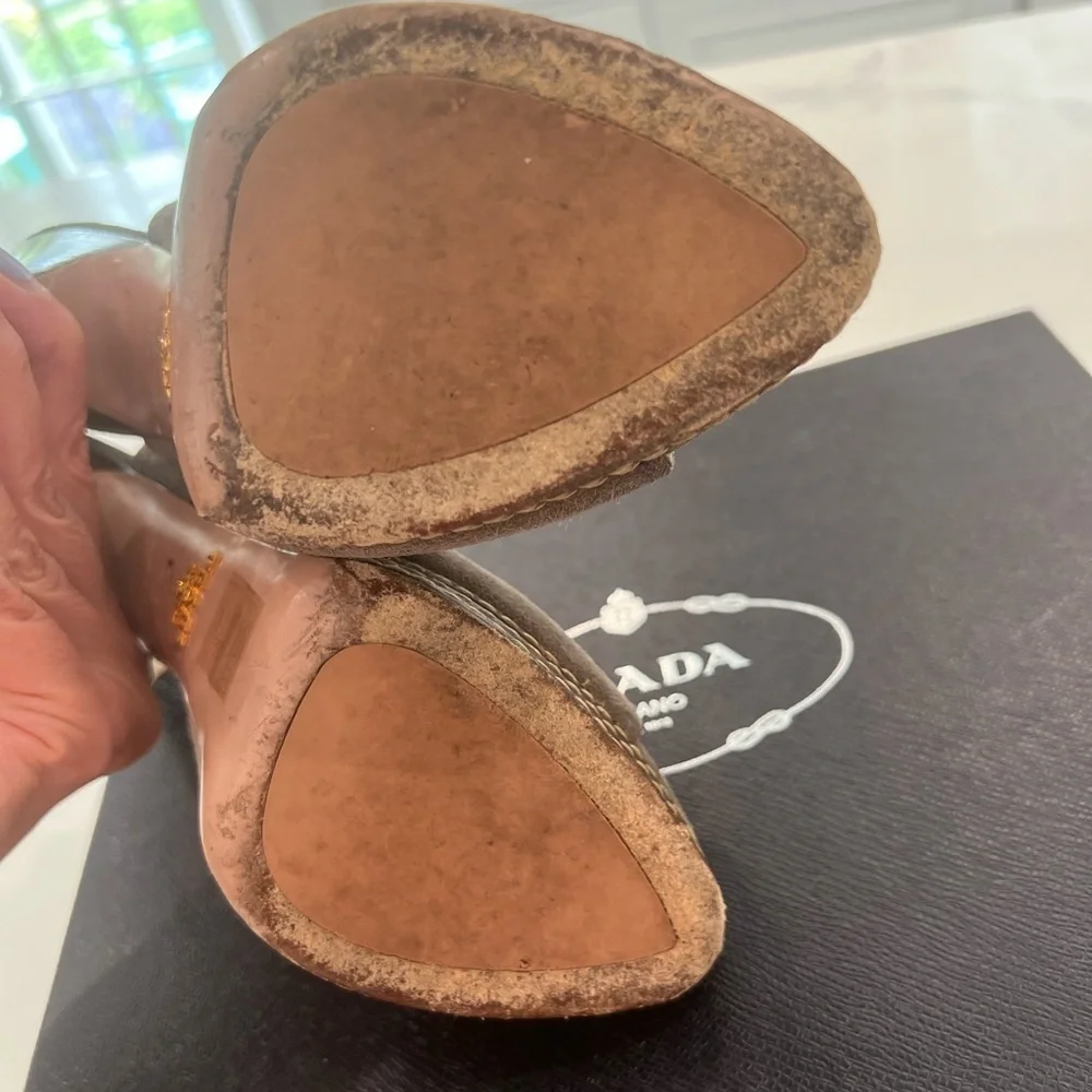 PRADA CALCUTURA GREY SUEDE PLATFORM SLINGBACK SIZE EU 37.5 US 7